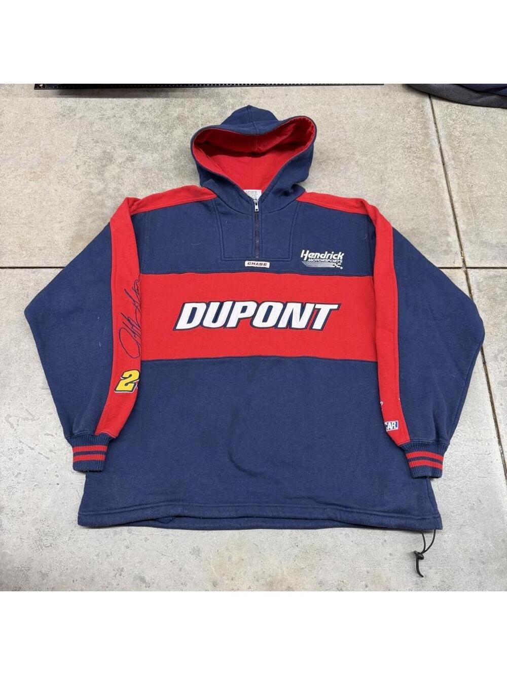 vintage dupont nascar racing navy and red quarter zip hoodie size large